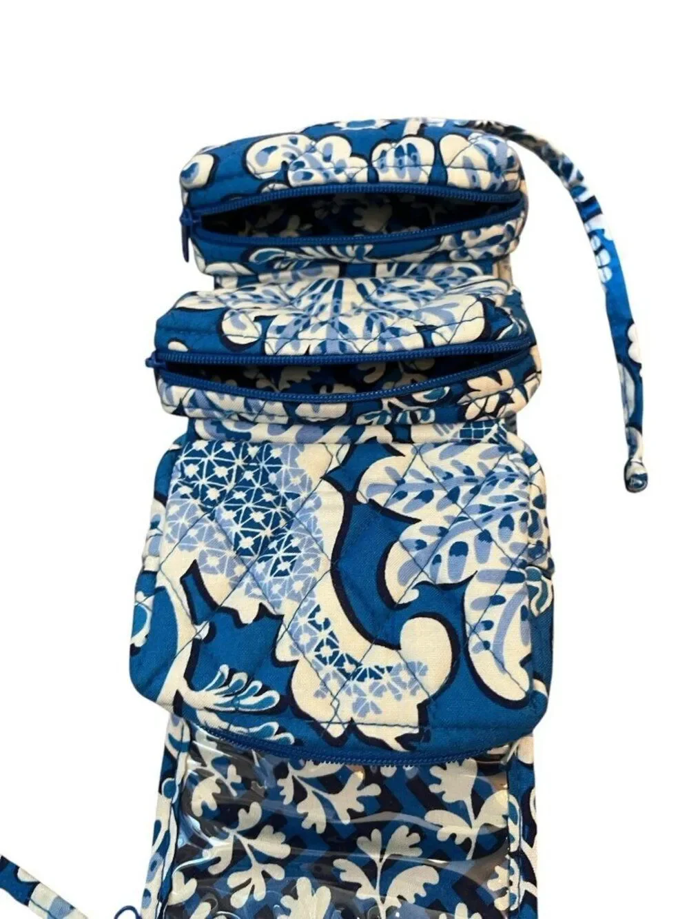 Vera Bradley Blue All Wrapped Up Jewelry Cosmetic Travel Case Soft Quilted Ties